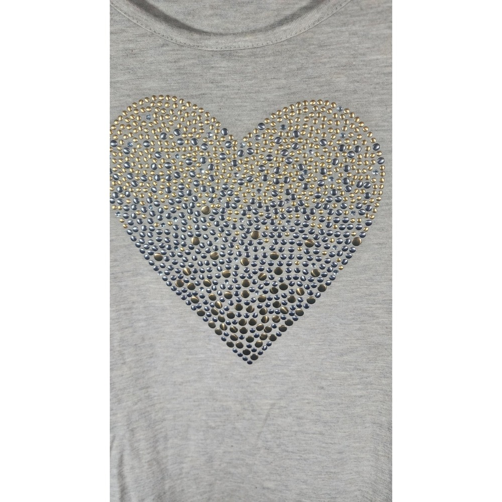 Cha Cha Vente Womens XL Studded Heart Tunic Top 3/4 Sleeve Satin Hem Boho Beige - Picture 4 of 5